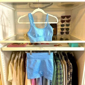 Aqua blue yoga athletic biker shorts and crop top bra set SMALL worn once